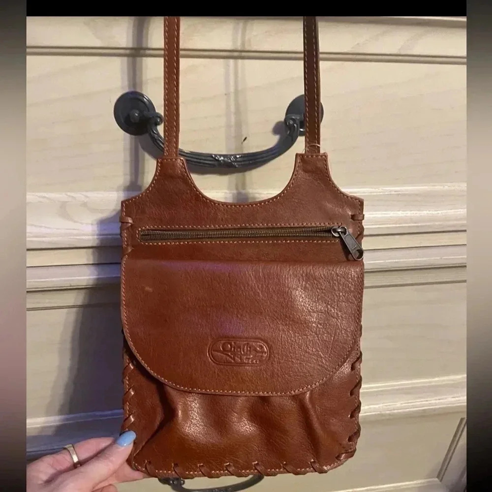 Vintage Oia by PK hand tooled women’s small brown leather satchel shoulder purse